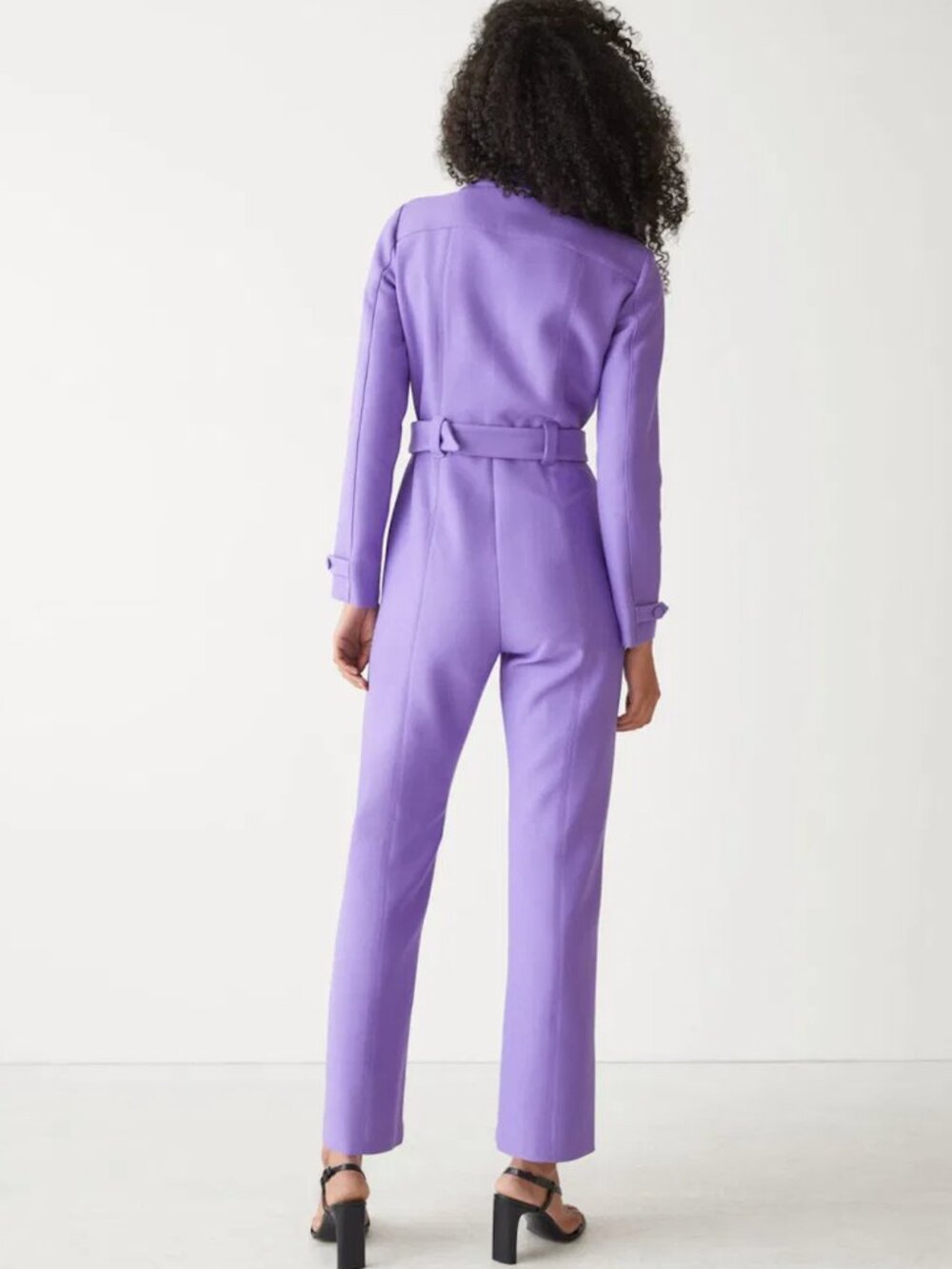 & Other Stories Belted Collared Lilac Purple Flared Jumpsuit Sz 2/XS - Picture 2 of 11